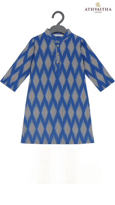 Boys Handloom Ikkat Cotton Kurta 2 Years – Blue Multicolour Print