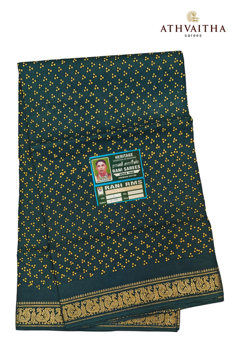 Madurai Sungudi Heritage Rani Three Dot With Doubleside Peacock Border -Self