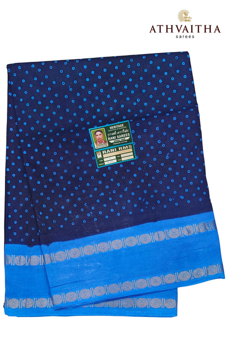 Madurai Rani Sungudi Cotton Sarees Polka Dot With Contrast Rudraksha Border - 10.5Yards Madisar