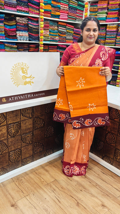 Rani Sungudi Cotton Sarees Without Zari Contrast Hand Art