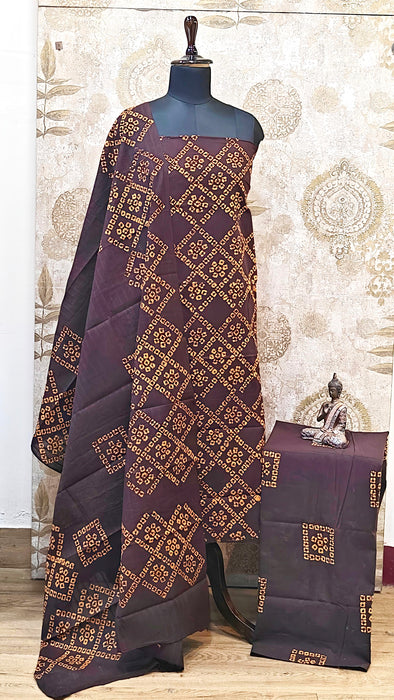 Rani Sungudi Cotton Salwar Material - Brown
