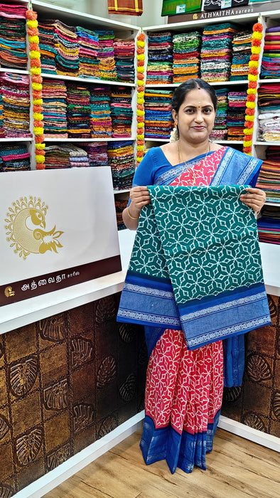 Rani Sungudi Sarees Double Side Silve Tissue Border Fancy Wax Print