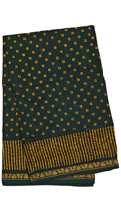 Rani Sungudi Saree Doubleside 1inch Border Self - Chakra Bandini-BottleGreen