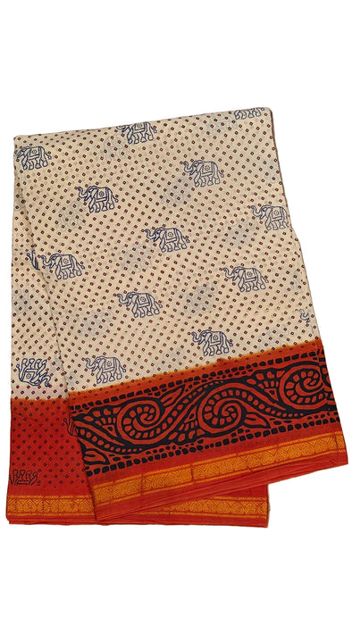 Rani Sungudi Cotton Sarees 1 Inch Double Side Border - Off White and Red Soil
