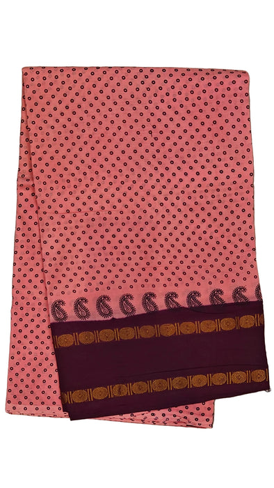 Rani Sungudi Cotton Saree Oneside Rudhraksham Contrast-Peach With Purple