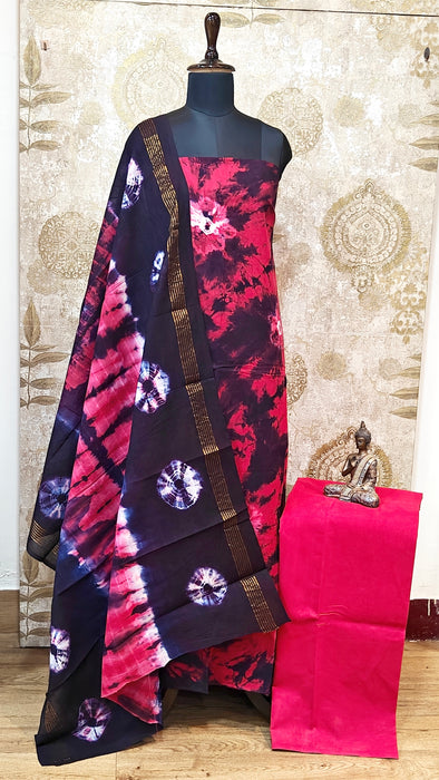 Rani Sungudi Cotton Salwar Material - Pink With DarkBlue