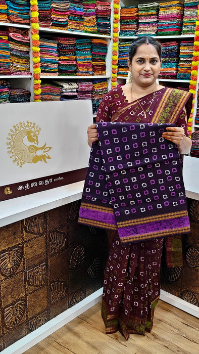 Heritage Rani Sungudi Sarees Ice Katti With Kasumalai Border - purple-violet