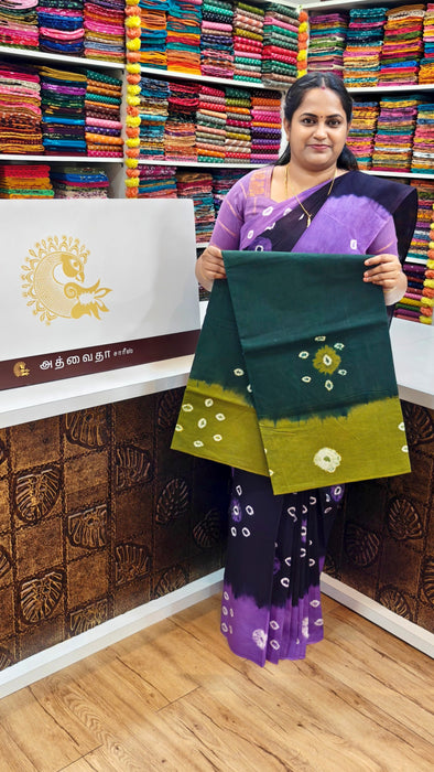 Rani Sungudi Pure Cotton Sarees Tie and Dye 120's-BottleGreen With OliveGreen