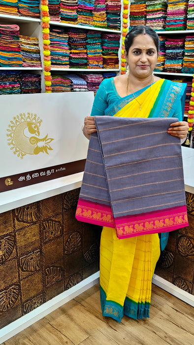 Rani Sungudi Cotton Saree With Doubleside Contrast Border Veldhari - Gray-Pink