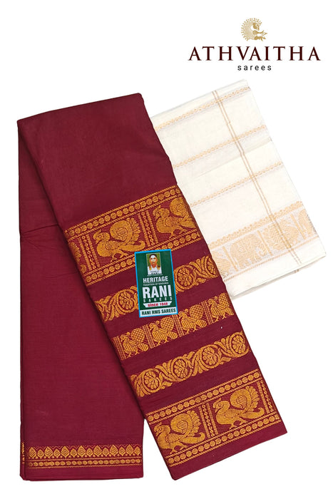 Rani Sungudi Sarees 120's Lotus Self Fancy Doubleside Border With Blouse