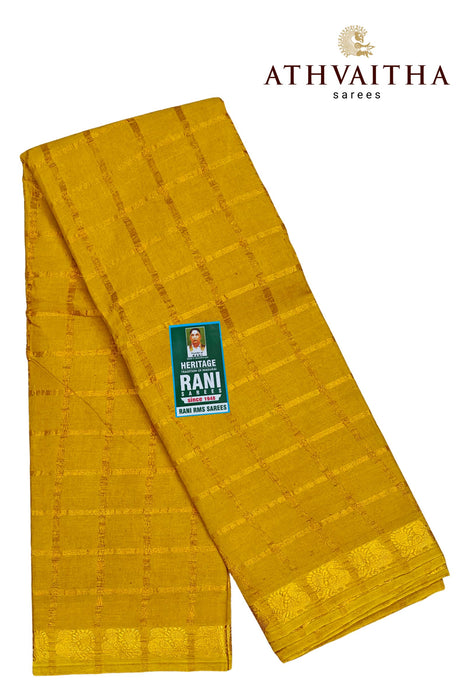 Rani Sungudi Cotton Big Zari Checks Self - Mustard