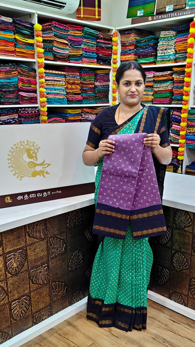 Heritage Rani Sungudi Cotton Mukkattu With Doubleside Rudraksha Border-Contrast