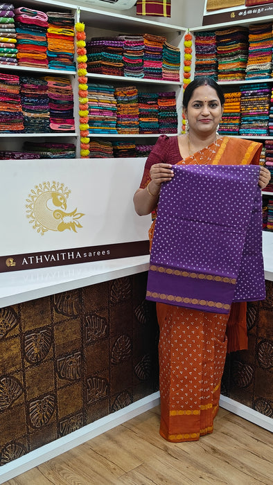 Rani Sungudi Cotton Saree With Oneside Rudraksha Border-Polka Dot Self