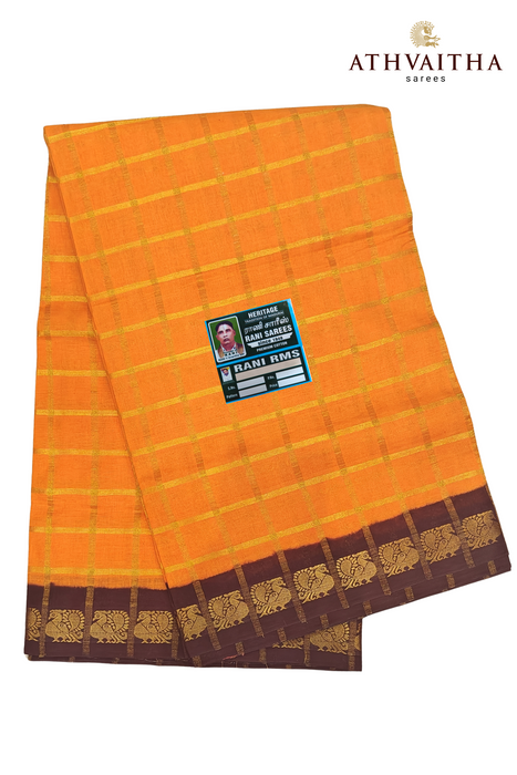 Rani Sungudi Premium Cotton Big Zari Checks-Orange