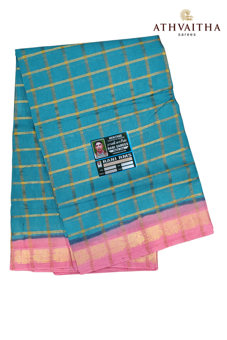 Rani Sungudi Premium Cotton Big Zari Checks- Sky Blue