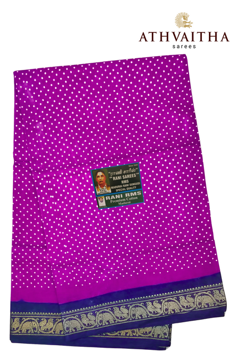 Madurai Rani Sungudi Cotton With Doubleside Zari Border Contrast-Small Single Dot