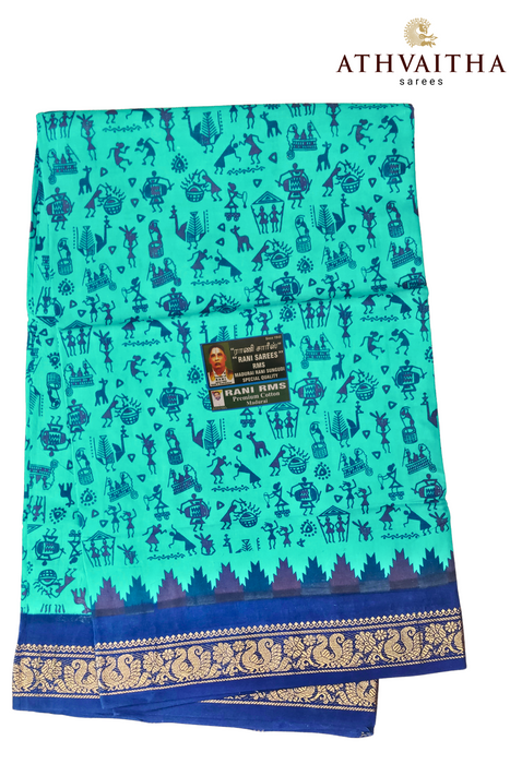 Madurai Rani Sungudi Cotton Saree With Small Zari Border- Janaki Warli