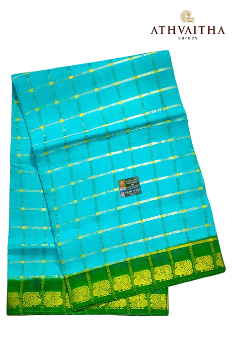 Rani Sungudi Premium Cotton Big Zari Checks-Blue-Green