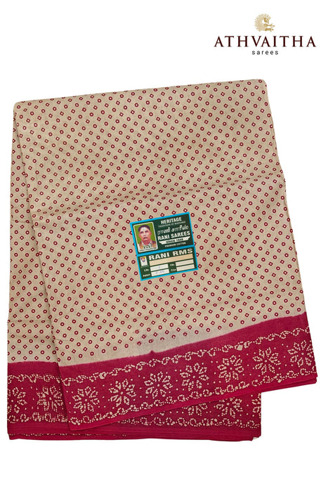 Madurai Heritage Rani Sungudi Polka Dot With Contrast Border Withoutzari  - 10.5Yards Madisar