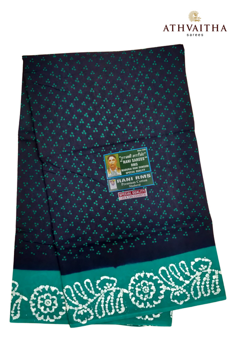 Sungudi Madurai Cotton Saree Without Zari Border-Small 3 Dot Contrast