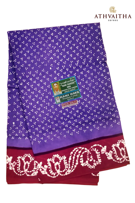 Sungudi Madurai Cotton Saree Without Zari Border-Small 3 Dot Contrast