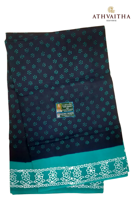 Madurai Sungudi Pure Cotton Saree Without Zari Border-Flower Dot Contrast