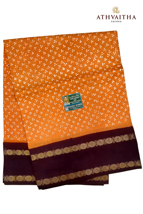 Madurai Sungudi  Rani Sarees Cotton Rudraksha Border Contrast Madisar  10.5Yards -Small 3 Dot