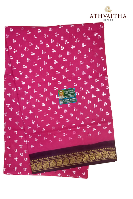 Rani Sungudi Cotton Saree With One Side Small Zari Border-Big 3 Dot Contrast