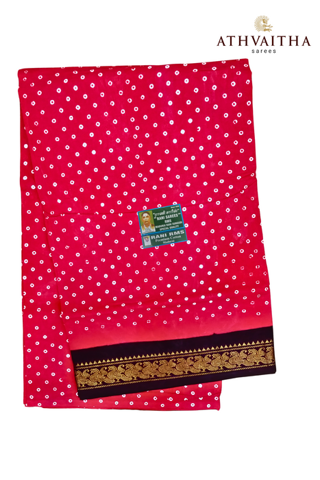 Madurai Sungudi Cotton Saree With One Side  Small Zari Border-Big Single Dot Contrast