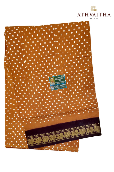 Madurai Sungudi Cotton Saree With One Side  Small Zari Border-Big Single Dot Contrast