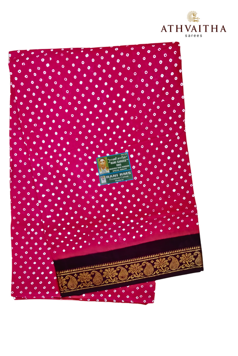 Madurai Sungudi Cotton Saree With One Side  Small Zari Border-Big Single Dot Contrast