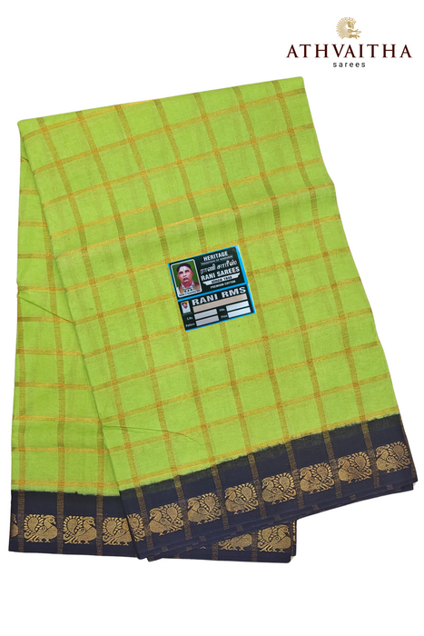 Rani Sungudi Premium Cotton Big Zari Checks-Shena Green