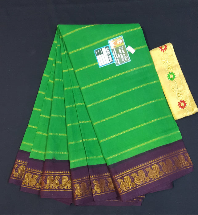 Rani Veldhari 120's - Mehndi Green With Purple