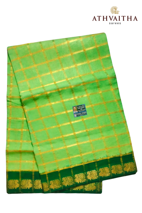 Rani Sungudi Premium Cotton Big Zari Checks- Sneha Green - Green