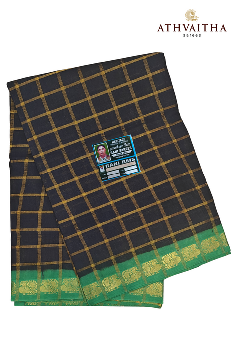 Rani Sungudi Premium Cotton Big Zari Checks-Black