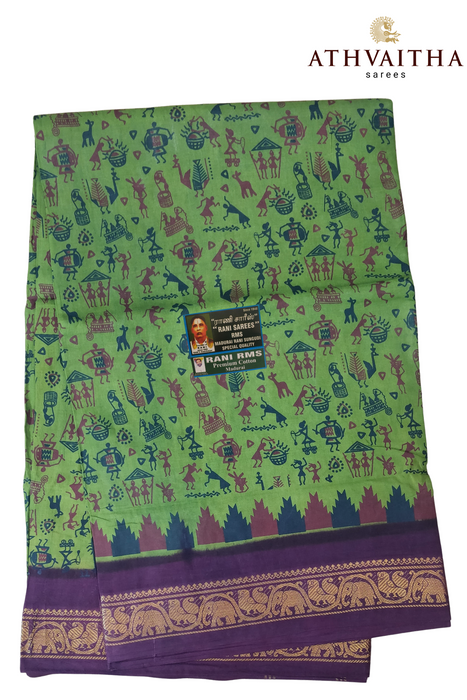 Madurai Rani Sungudi Cotton Saree With Small Zari Border- Janaki Warli