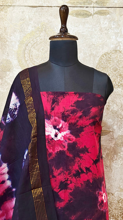 Rani Sungudi Cotton Salwar Material - Pink With DarkBlue