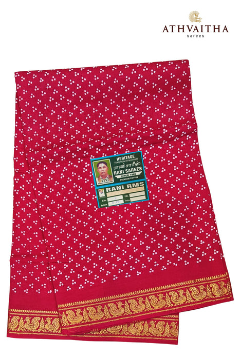 Madurai Sungudi Heritage Rani Three Dot With Doubleside Peacock Border -Self