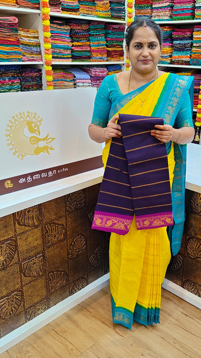 Rani Sungudi Cotton Saree With Doubleside Contrast Border Veldhari-Dark.Purple-Magenta