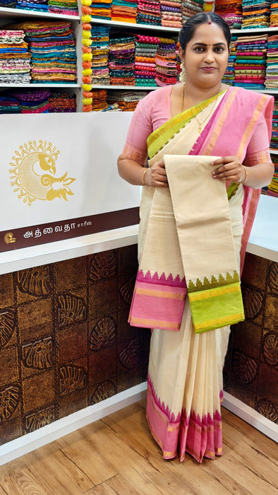 Rani Sungudi Cotton Sarees With Plain Ganga Jamuna Border