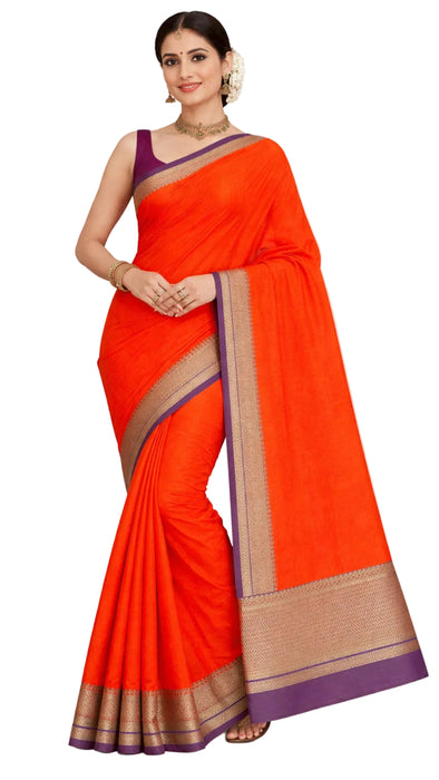 Rani Rich Cotton Saree – Orange With LightMagenta Zari Border