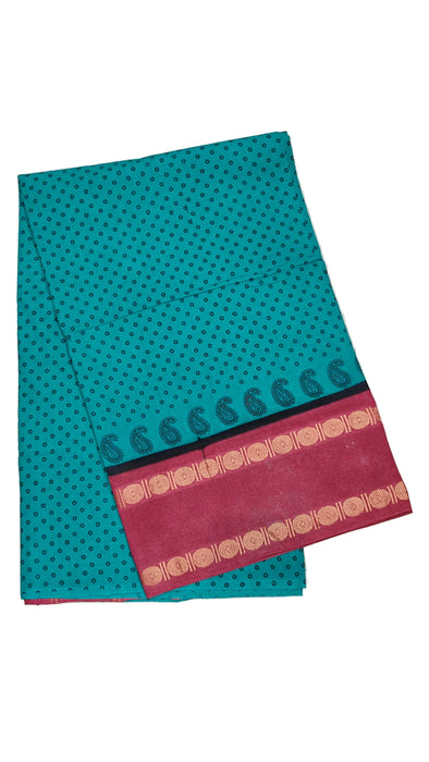 Rani Sungudi Cotton Saree Oneside Rudhraksham Contrast-Green-Maroon
