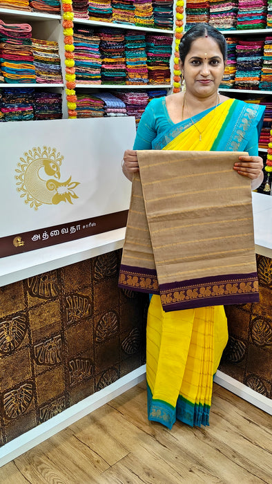 Rani Sungudi Cotton Saree With Doubleside Contrast Border Veldhari -Biscuit-Purple