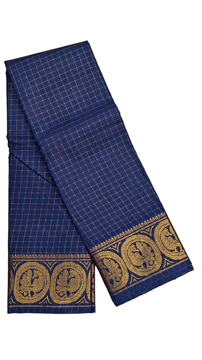 Sungudi Cotton Zari Checks Saree – Handcrafted Elegance from Madurai -DarkBlue