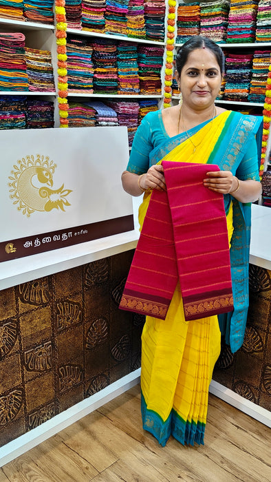 Rani Sungudi Cotton Saree With Doubleside Contrast Border Veldhari - Pink-Purple