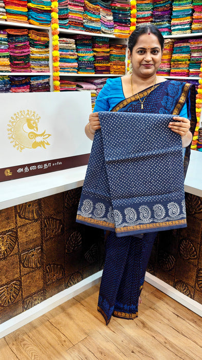 Rani Sungudi Saree Doubleside 1inch Border Self - Mango