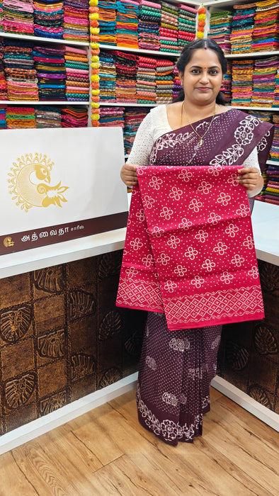 Rani Sungudi Cotton Saree Without Zari Border Flower Design Self