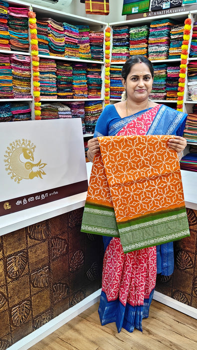 Rani Sungudi Sarees Double Side Silve Tissue Border Fancy Wax Print