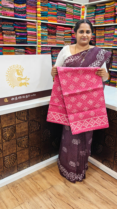 Rani Sungudi Cotton Saree Without Zari Border Flower Design Self