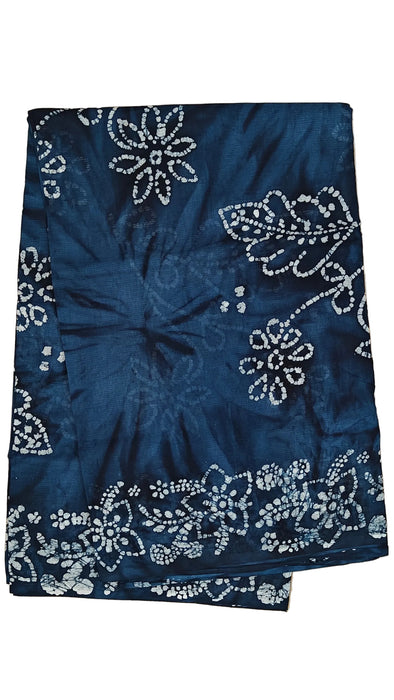 Rani Sarees Cotton Sarees With Blouse Hand Art Wax Print-Peacock Blue